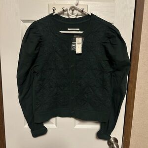 Anthropologie Forest Green Floral Cardigan